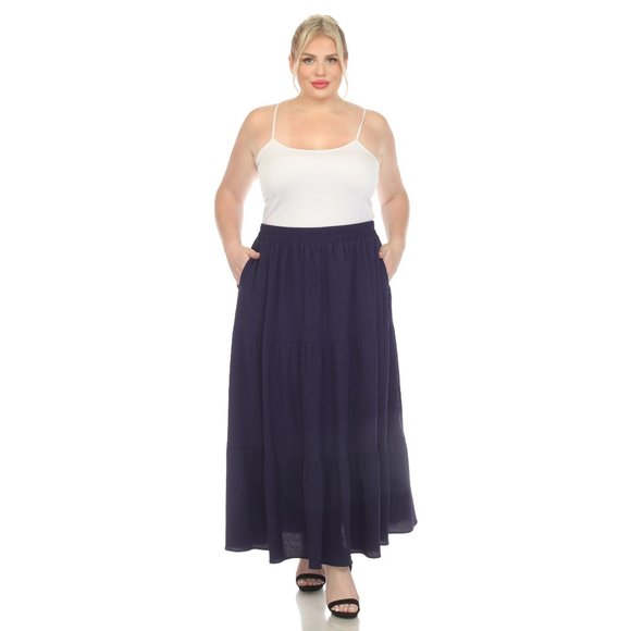 Plus Size Pleated Tiered Maxi Skirt - Picture 1 of 5